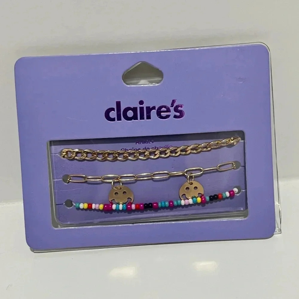 NEW Claire’s trio of anklets beaded Smiley Face